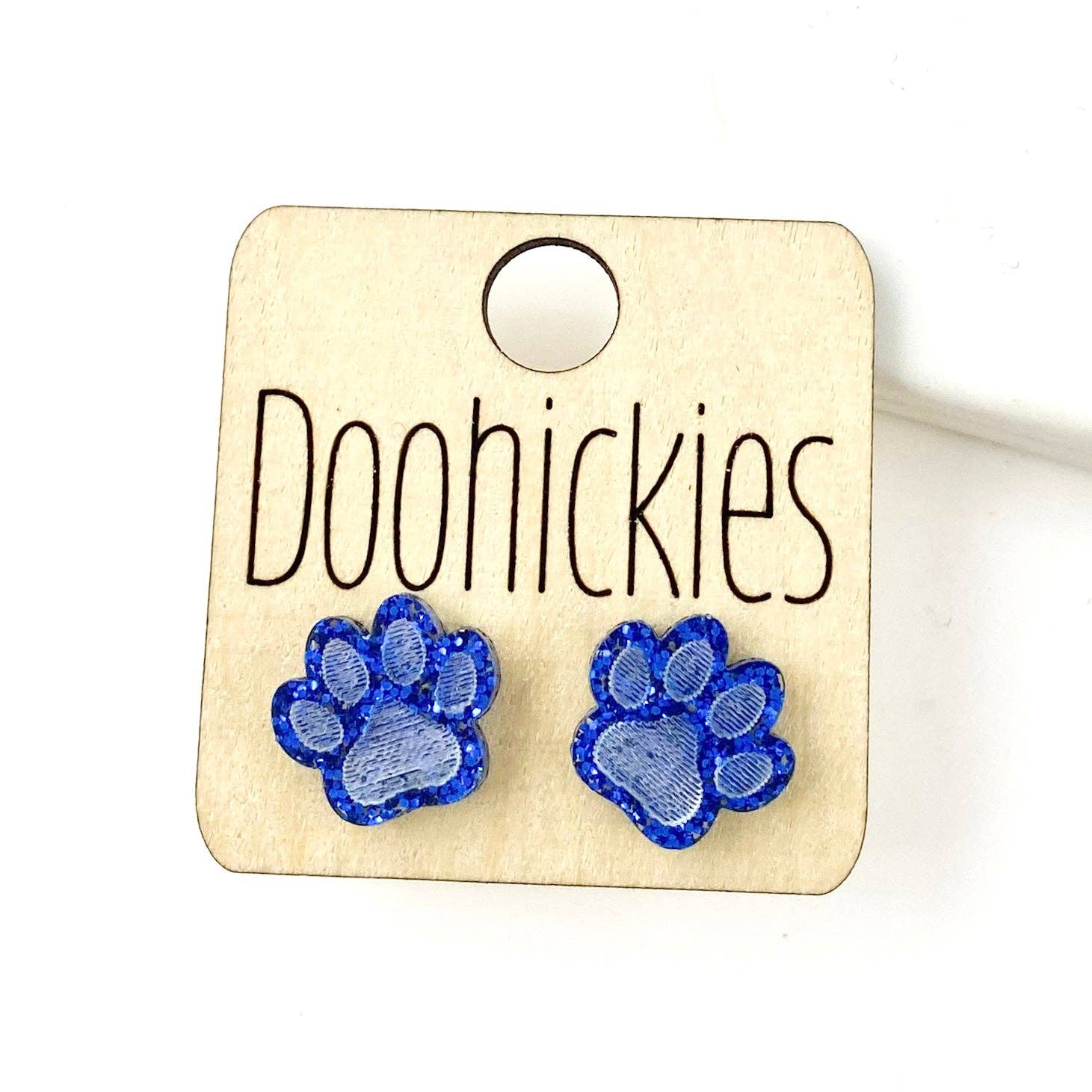Doohickies - Wholesale Stud/Post Earrings - 13mm School Spirit Glitter Paw Studs - Custom Spirit Earrings - 9 Color Options1