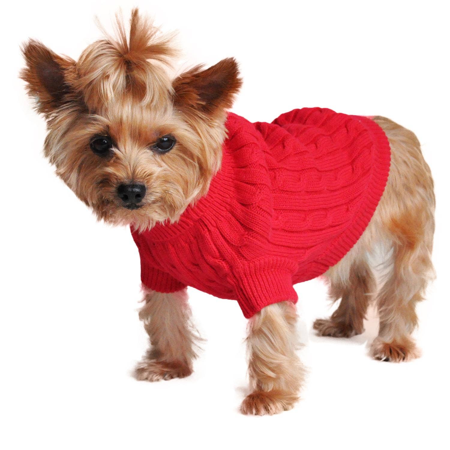 Doggie Design – Engroshandel Sweater - Hund – Kæmmet bomulds kabelstrikket hundetrøje - Fiery Red1