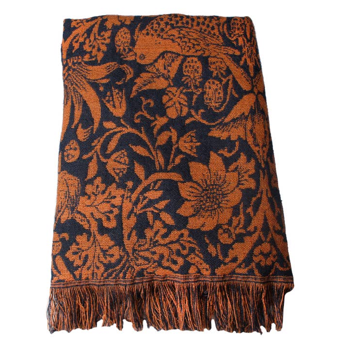 Half Moon Bay By Design - Wholesale Throw Blanket - Recycled RPET Blanket William Morris Nutmeg Orange Navy