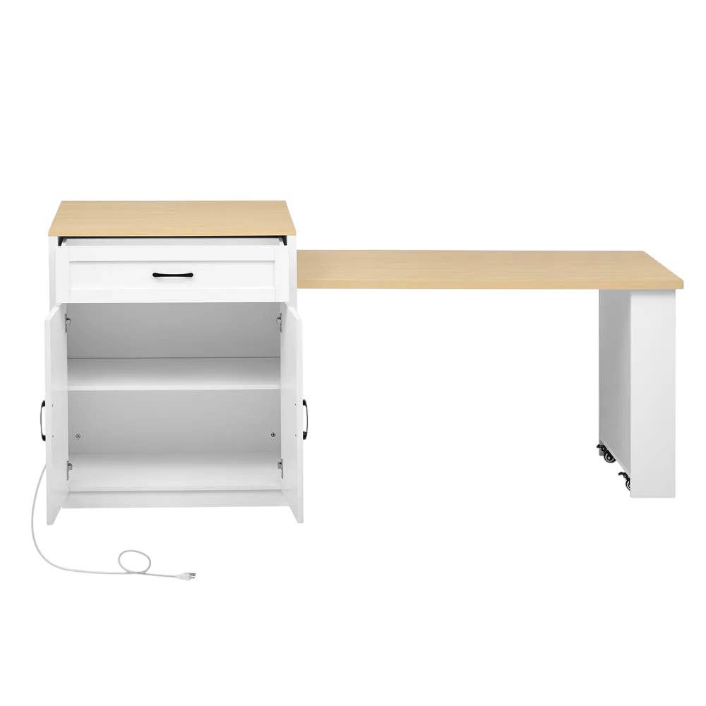 HomeRoots - Vente Rangements/organisateurs de cuisine - Îlot de cuisine roulant de 55" en bois blanc et naturel avec rangement5