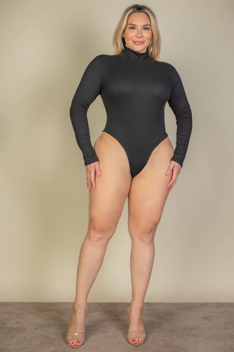 CAPELLA APPAREL - Wholesale Bodysuit - Women's - Plus Size Ribbed Turtle Neck Long Sleeve Bodysuit29
