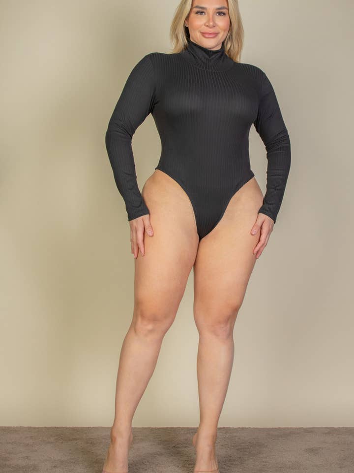 CAPELLA APPAREL - Wholesale Bodysuit - Women's - Plus Size Ribbed Turtle Neck Long Sleeve Bodysuit29