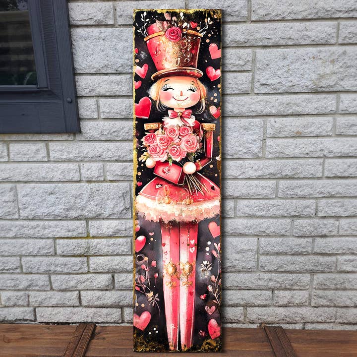 TX USA Corporation - Wholesale Outdoor Sign - Valentine’s Day Girl Nutcracker Porch Sign | Front Porch Plaque | Entryway Decor | UV Print | 3 Sizes