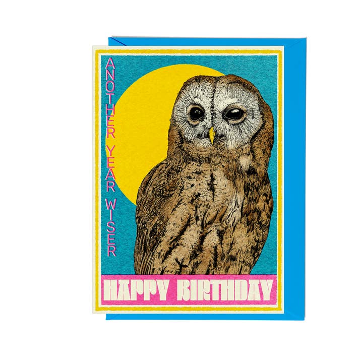 Fawn & Thistle Ltd - Wholesale Birthday Card - Another Year Wiser Owl Birthday Card | Unisex Birthday Card