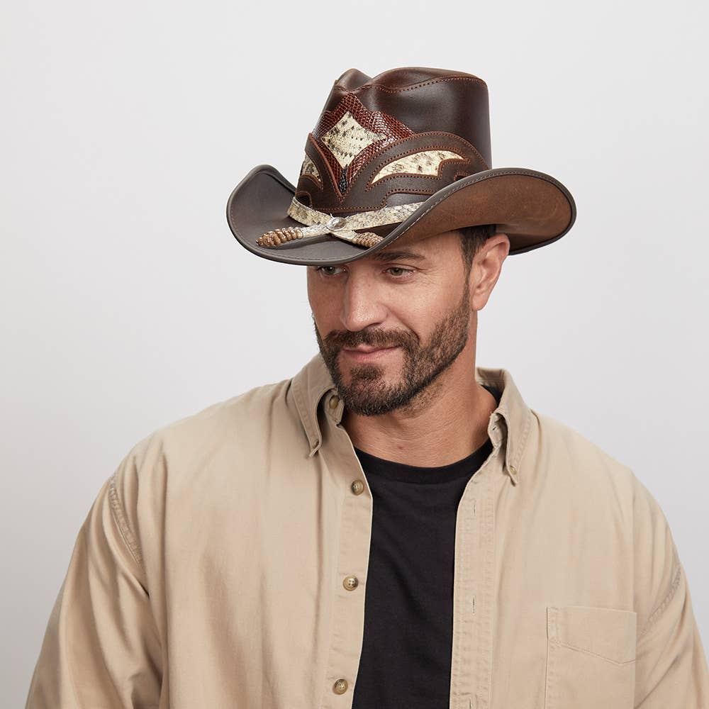 American Hat Makers - Wholesale Cowboy Hat - Unisex - Leather Rattlesnake Cowboy Hat - Style Storm10