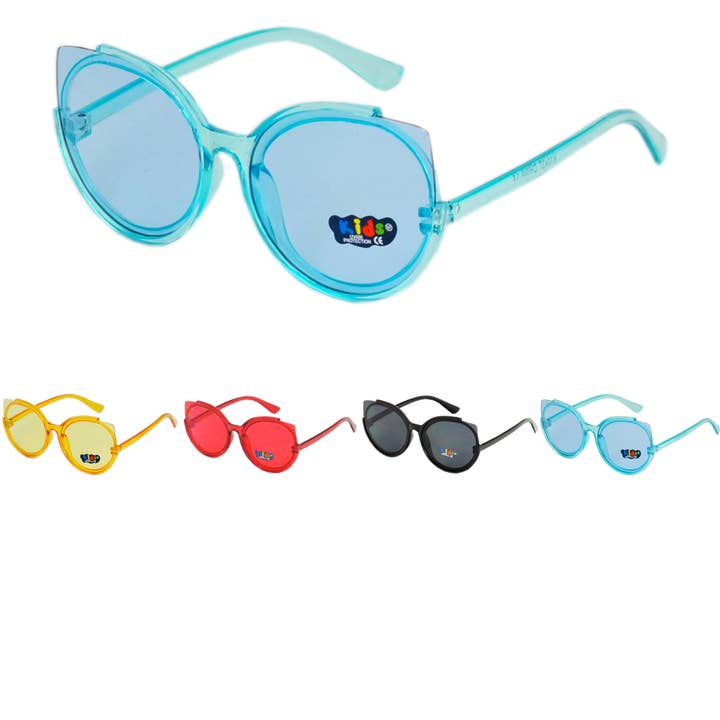 Kids’ Retro Translucent Cat-Eye Sunglasses with UV400 Protection and 4 Color Pack K10437 for wholesale by Hot Sunglasses Wholesale