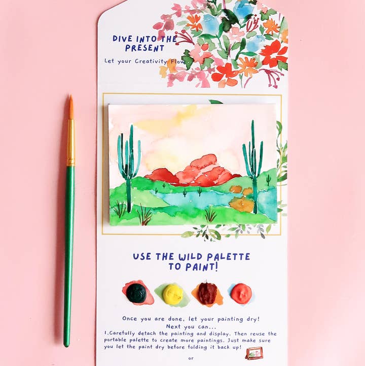 Pink Puddle Studio - Wholesale DIY Craft Kit - Cactus Desert Landscape Watercolor Paint by Number DIY Kit0