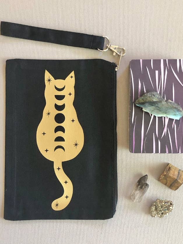 Marsupio da polso con cerniera Cosmic Cat - Nero per la vendita all'ingrosso da parte di Wishcraft Goods