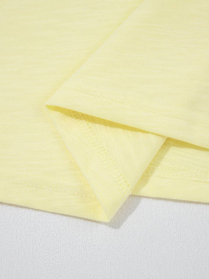 Yellow Cream Lace Patchwork Cap Sleeve Round Neck T Shirt for wholesale on Faire13