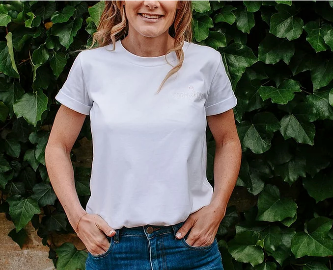 White Blush Tee-shirt forMILKdable (blush embroidery) for wholesale on Faire1