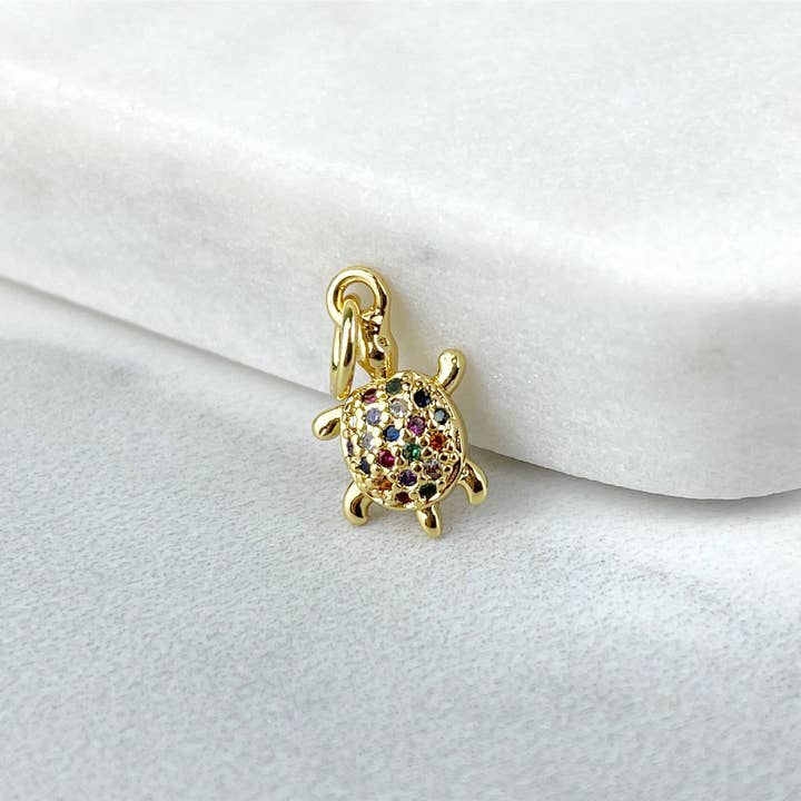 DIJU Jewelry - Wholesale - 18k Gold Filled Multicolor Micro Pave Cubic Zirconia Turtle or Mermaid Whale Tail Charms Wholesale Jewelry Making Supplies2