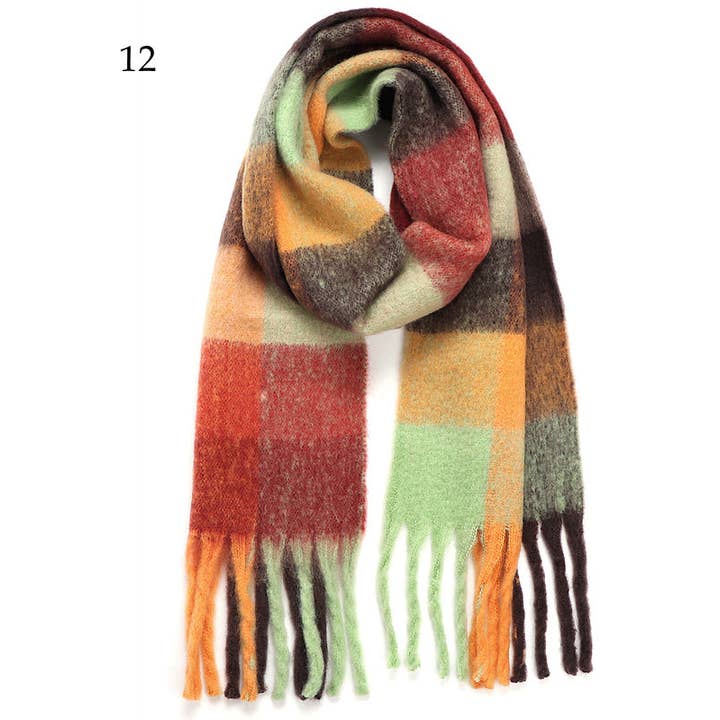 Adorro - Wholesale Scarf - Women's - Chunky Oblong Plaid Multi Color Brushed Scarf (18 colors)7