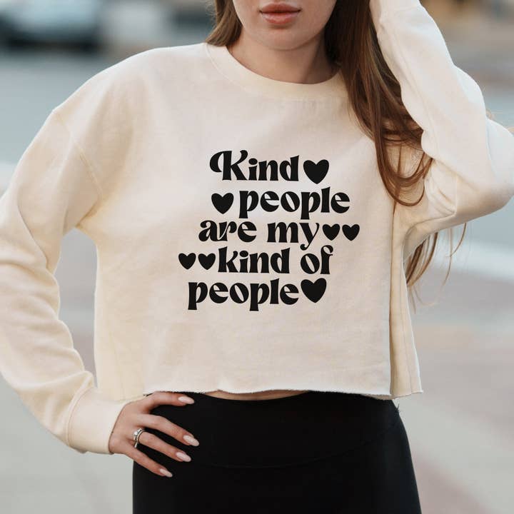 Kind People Are My Kind of People Graphic with Retro Heart Text – Vintage Crop Sweatshirt for wholesale by OSME