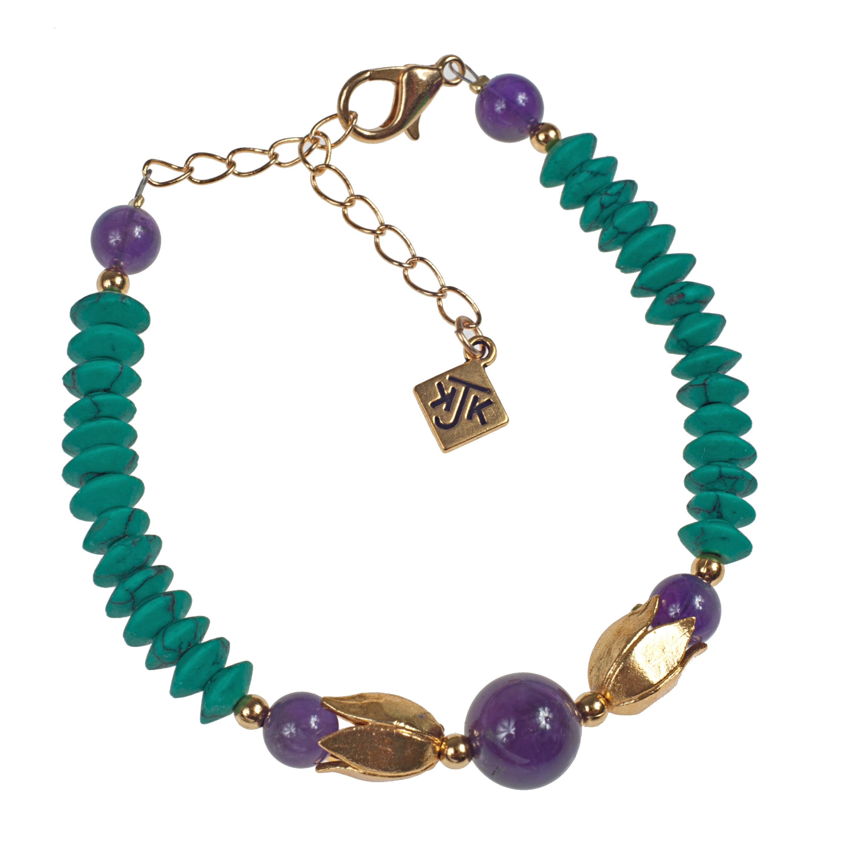 KJK Jewelry Inc. - Wholesale Beaded Bracelet - Amethyst And Matte Turquoise Lotus Bracelet0