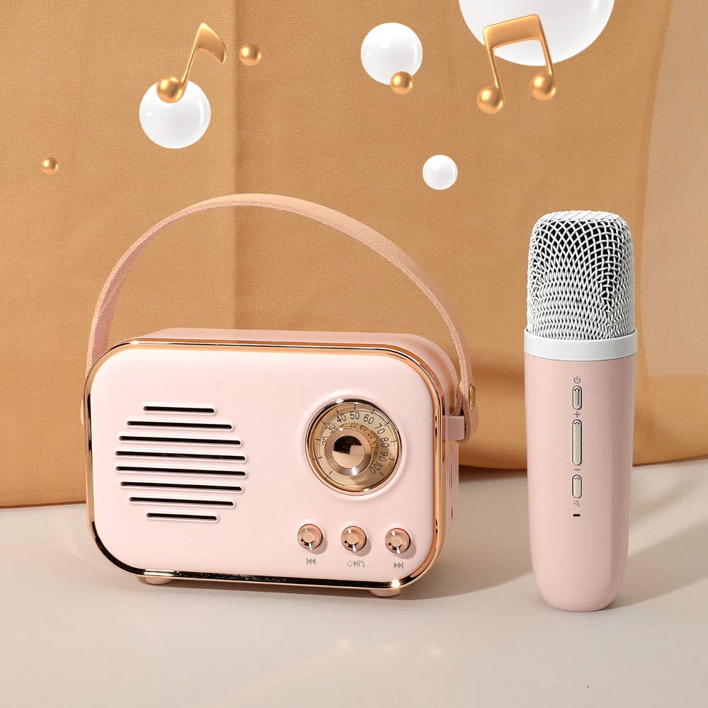 Sensibling Corp. – wholesale Speakers – Mini Retro Karaoke Machine Bluetooth Speaker with Microphone4