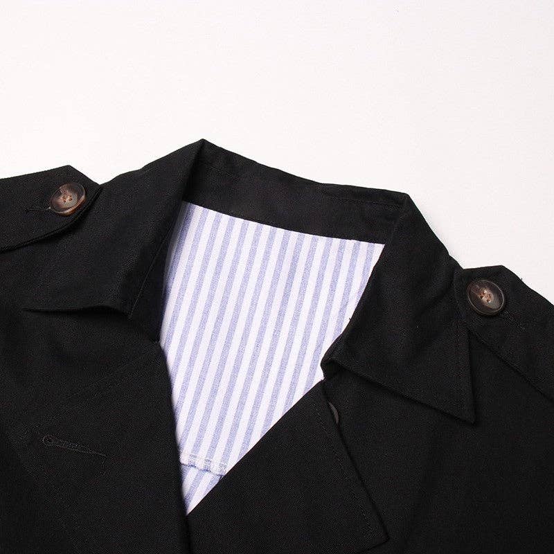 BLACK Knee Length Color Block Trench Coat for wholesale on Faire3