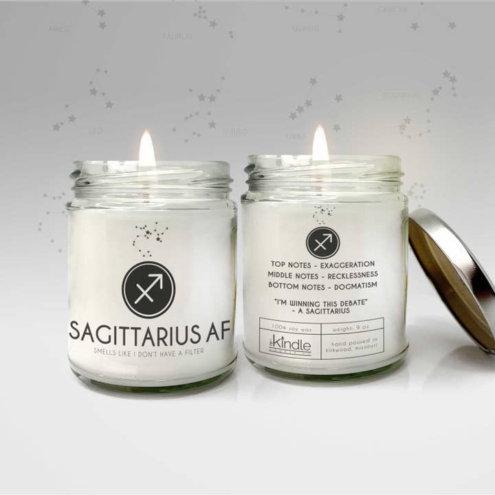 Sagittarius AF zodiac astrological sign candles funny gift for wholesale by ZA Handmade Wholesale