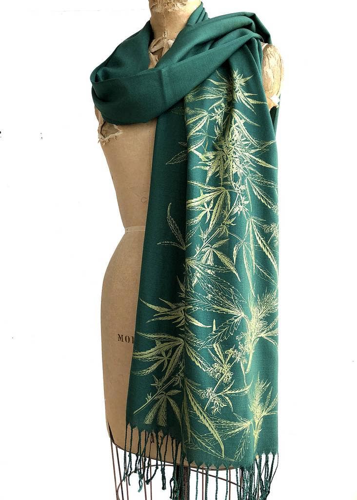 Cyberoptix Tie Lab - Wholesale Scarf - Women's - Marijuana Pashmina. Cannabis leaf printed bamboo scarf.1