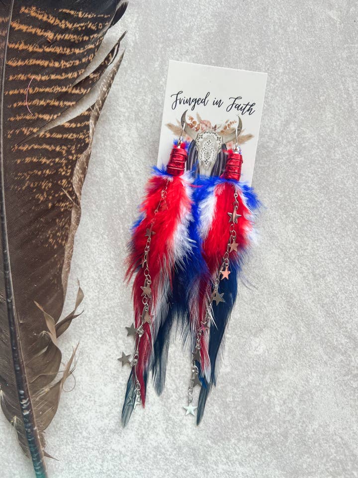 Fourth of July Feathers for wholesale by Fringed In Faith