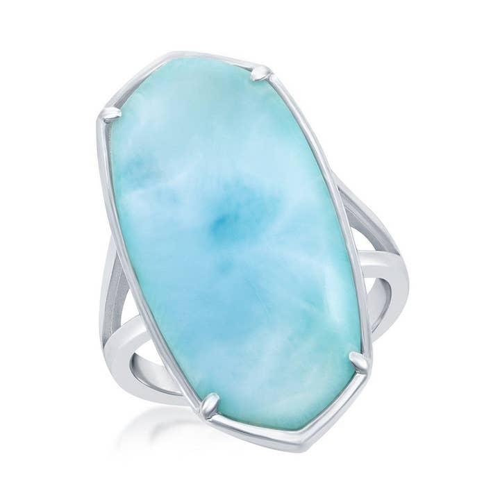 Bague Hexagonale en Larimar des Caraïbes - Argent Sterling 925 pour la vente par International Excellence