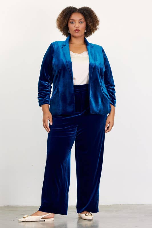 SKIES ARE BLUE - Wholesale Pants - Women's - Plus Size Velvet Straight Fit Pants0