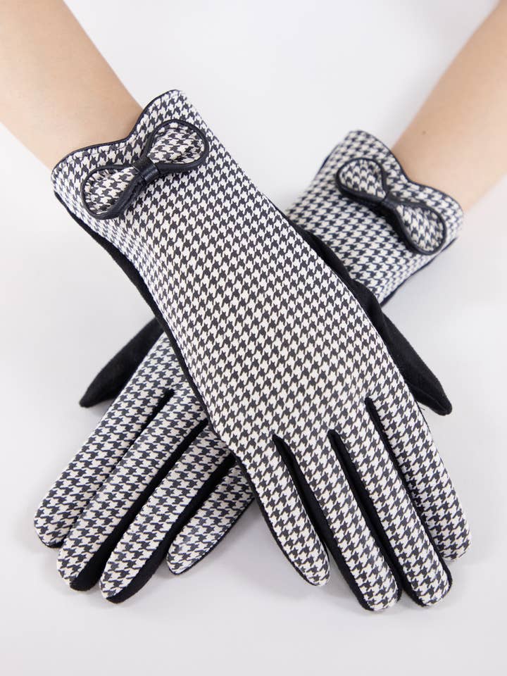 Gants en faux daim à petit motif pied-de-poule avec nœud pour la vente par Original USA