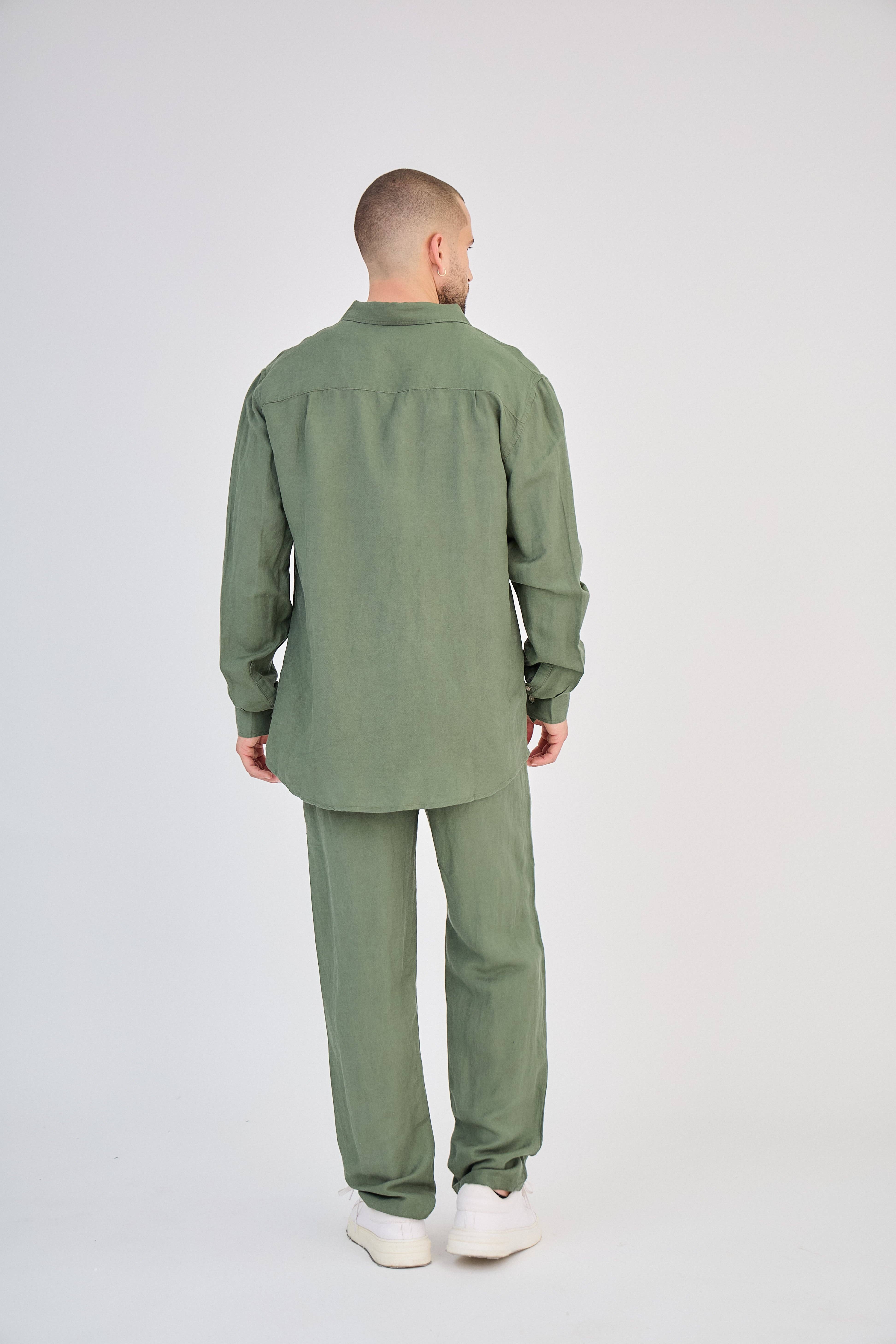 TOP MONDAY - Wholesale Shirt - Men's - Green Long Sleeve Linen Shirt3