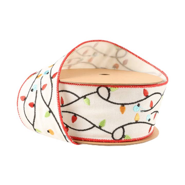 LA Ribbons Wholesale - Wholesale Ribbon - Gift Wrapping - 2 1/2" Wired Ribbon | Embroidered Christmas Lights | 5 Yard Roll
0