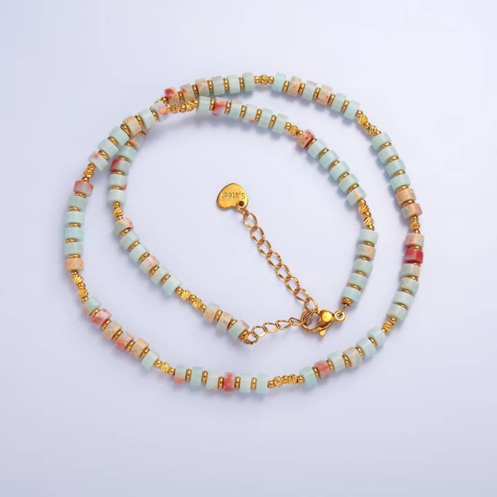 Aim Eternal - Wholesale Choker/Collar - Stainless Steel Red Blue Amazonite Natural Gemstone Bead 16 Inch Choker Necklace | WA-3112