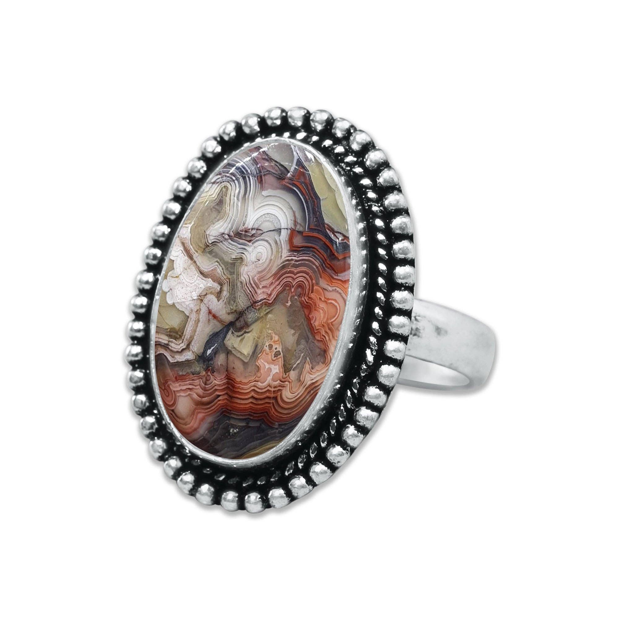 Handmade Jewels - Wholesale Cocktail/Statement Ring - Crazy Lace Agate Rings – Silver-Plated, Handmade, Swirly Earth-Tone Statement (US Sizes 6–10)5