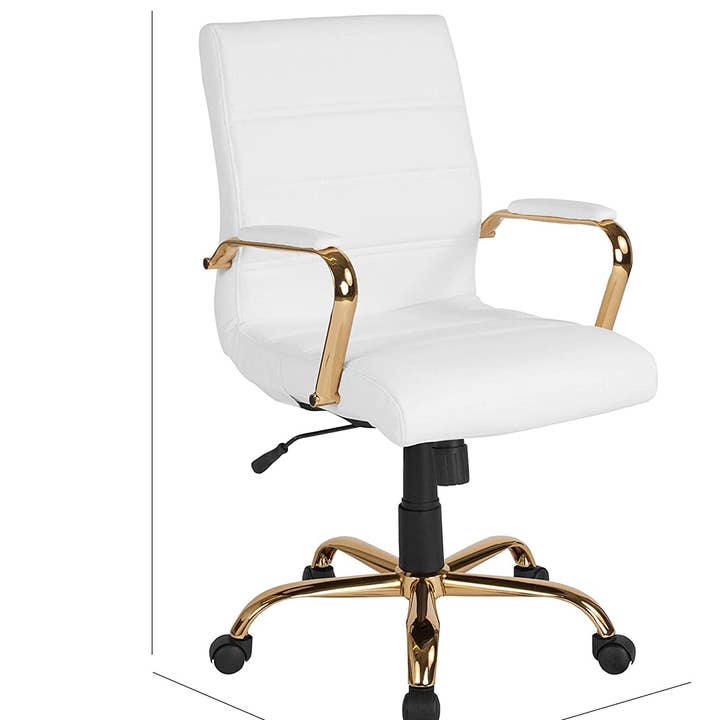 Stylish Adjustable White Leather Office Chair with Gold Base for wholesale on Faire