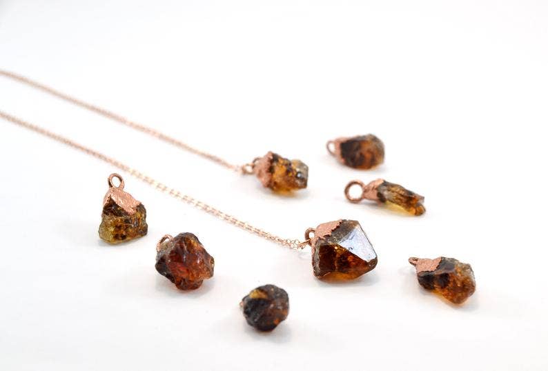 Daddy Daughter Jewelry - Vendita all'ingrosso Collana con ciondolo/pendaglio - Collana punto citrino grezzo | pietra portafortuna novembre 14 k RGF1