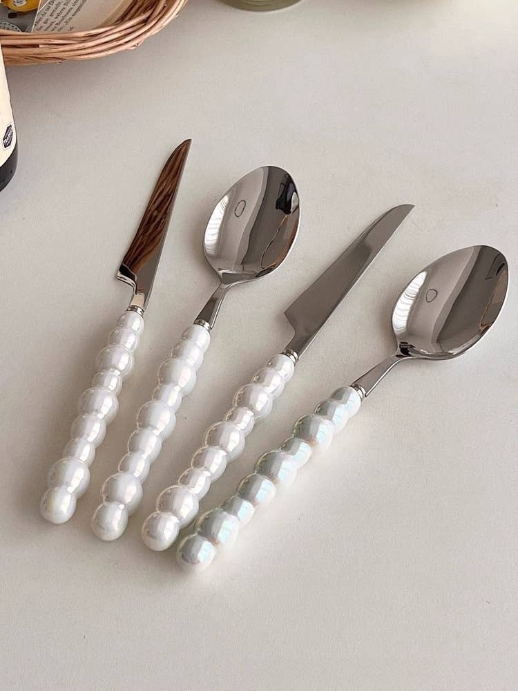 Otterware - Wholesale Flatware Set - Elegant Pearl Ceramic Handle Stainless Steel Flatware4