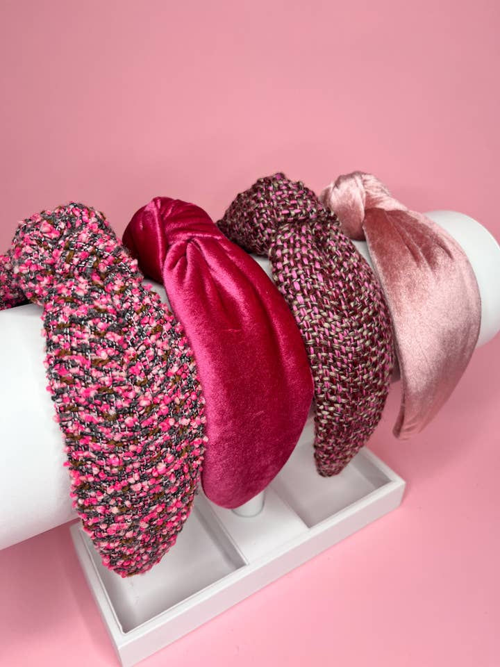 Pink Tweed & Velvet Winter Headbands for wholesale by Brittyland