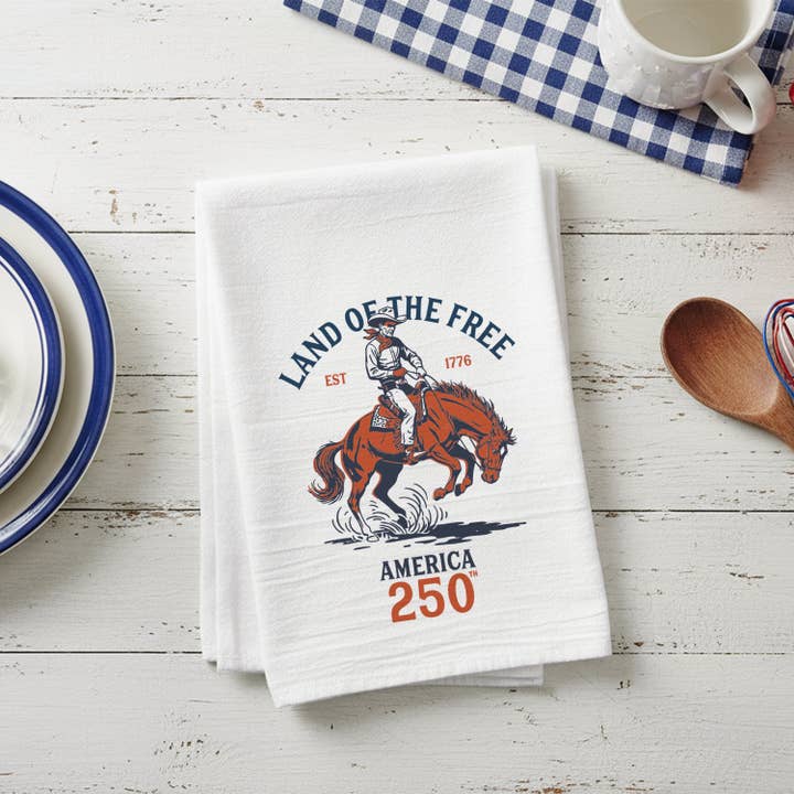 Cowboy - Land of the Free - Cotton Tea Towel for wholesale by Heritage 76