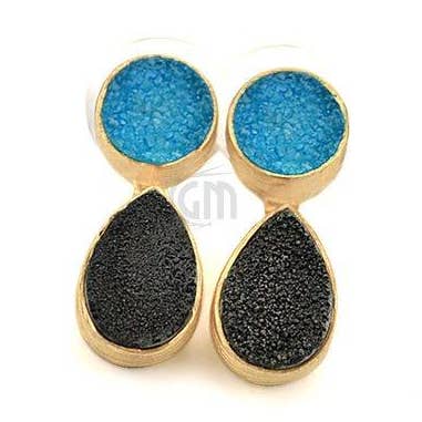 Double Druzy 24x9mm Gold Plated Dangle Stud Earrings for wholesale by GemMartUSA