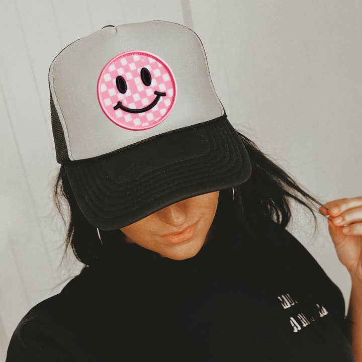 Pink Smiley Otto Trucker Hat for wholesale by ZZ Threadz
