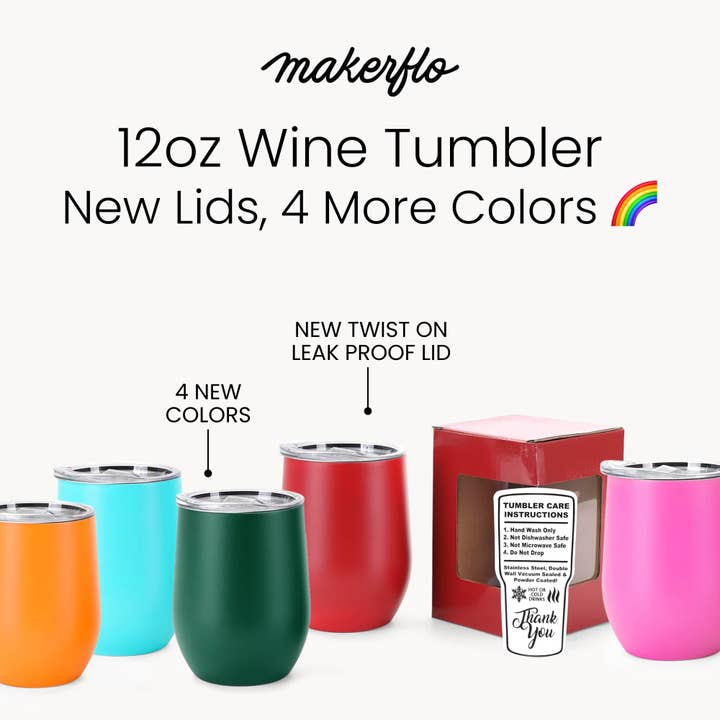 MakerFlo - Wholesale Wine Glass - Makerflo 12 oz Powder Coated Wine Tumbler - Laser Engraving