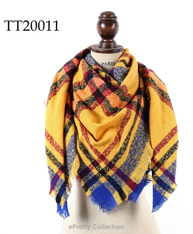 ePretty - Venta al por mayor Bufanda - Mujer - TT20011 Bufandas de manta cuadradas a cuadros grandes amarillo/azul/rojo
