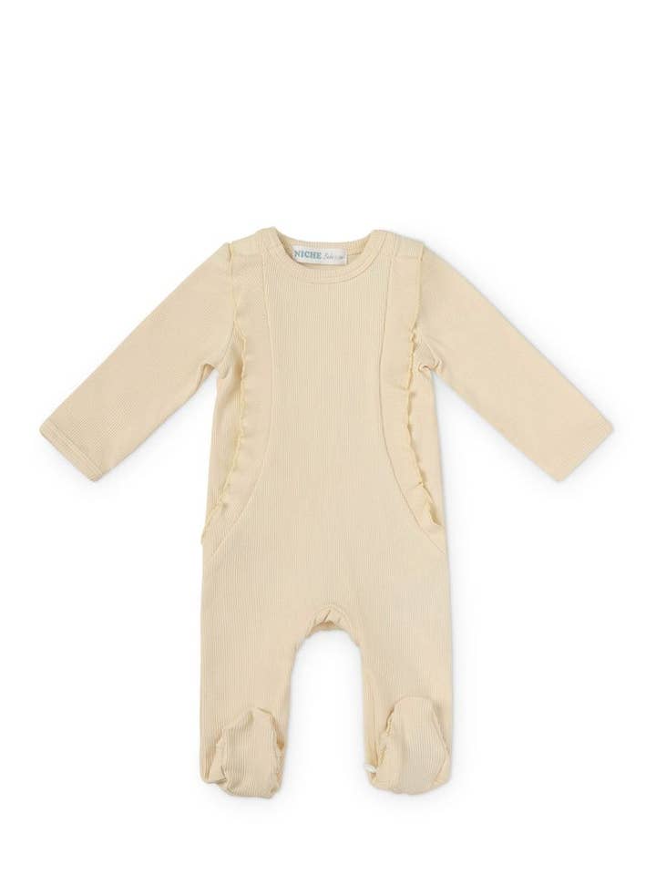 Ivory Ruffle Footie for wholesale by Niche bebe