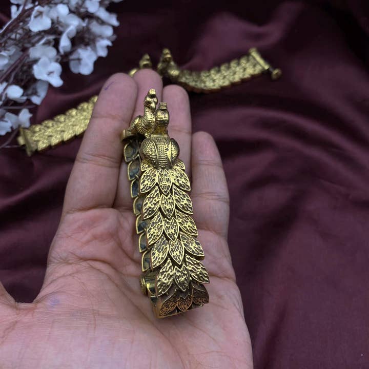 Quirky Fashions – wholesale Cuff bracelet – Oxidized Golden Peacock Kada | Antique Temple Jewelry2