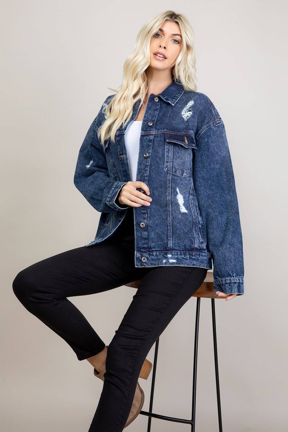 BLUE AGE - Wholesale Denim Jacket - Women's - Destroyed Oversize Denim Jacket11
