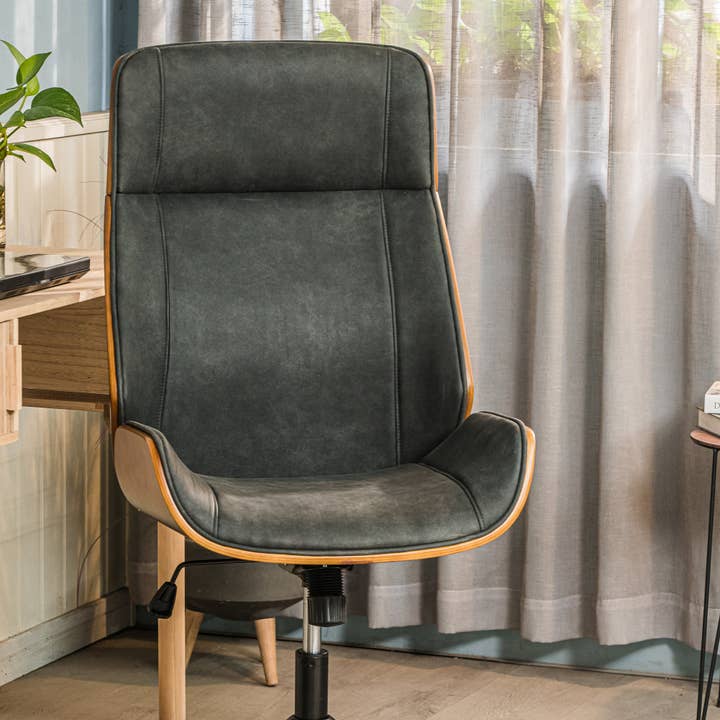 Nordlys - Wholesale Chair - VICTORIA Wood and Black Faux Leather Adjustable Office Chair