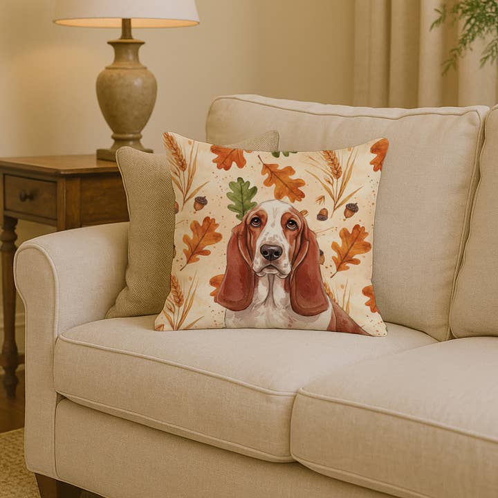 Almofada Outonal de Herança Basset Hound Vermelho e Branco 14x14 WDK76 por atacado de Caroline's Treasures