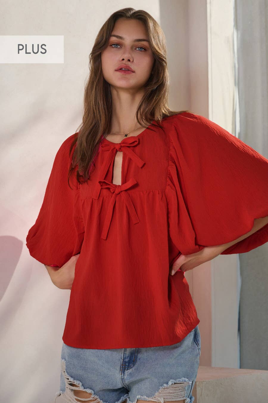 Oddi - Wholesale Blouse - Women's - Plus Solid Airflow Batwing 3/4 Sleeve Top11