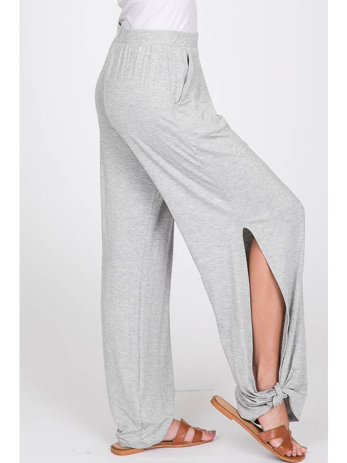 7th Ray - Wholesale Pants - Women's - Solid Elastic Waist Side Slit Ankle Tie Pants P146213