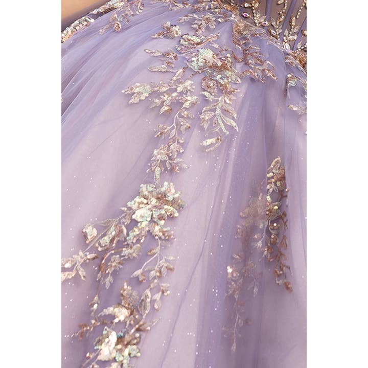 Victorian Lilac Off Shoulder Bow Neckband Quince Ball Gown for wholesale on Faire7