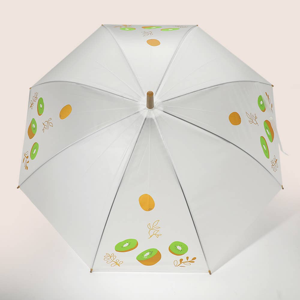 Sensibling Corp. - Wholesale Umbrella - Women's - 12PCS - Fruit Printed Accent Optic Transparent Wooden Handle Umbrellas3