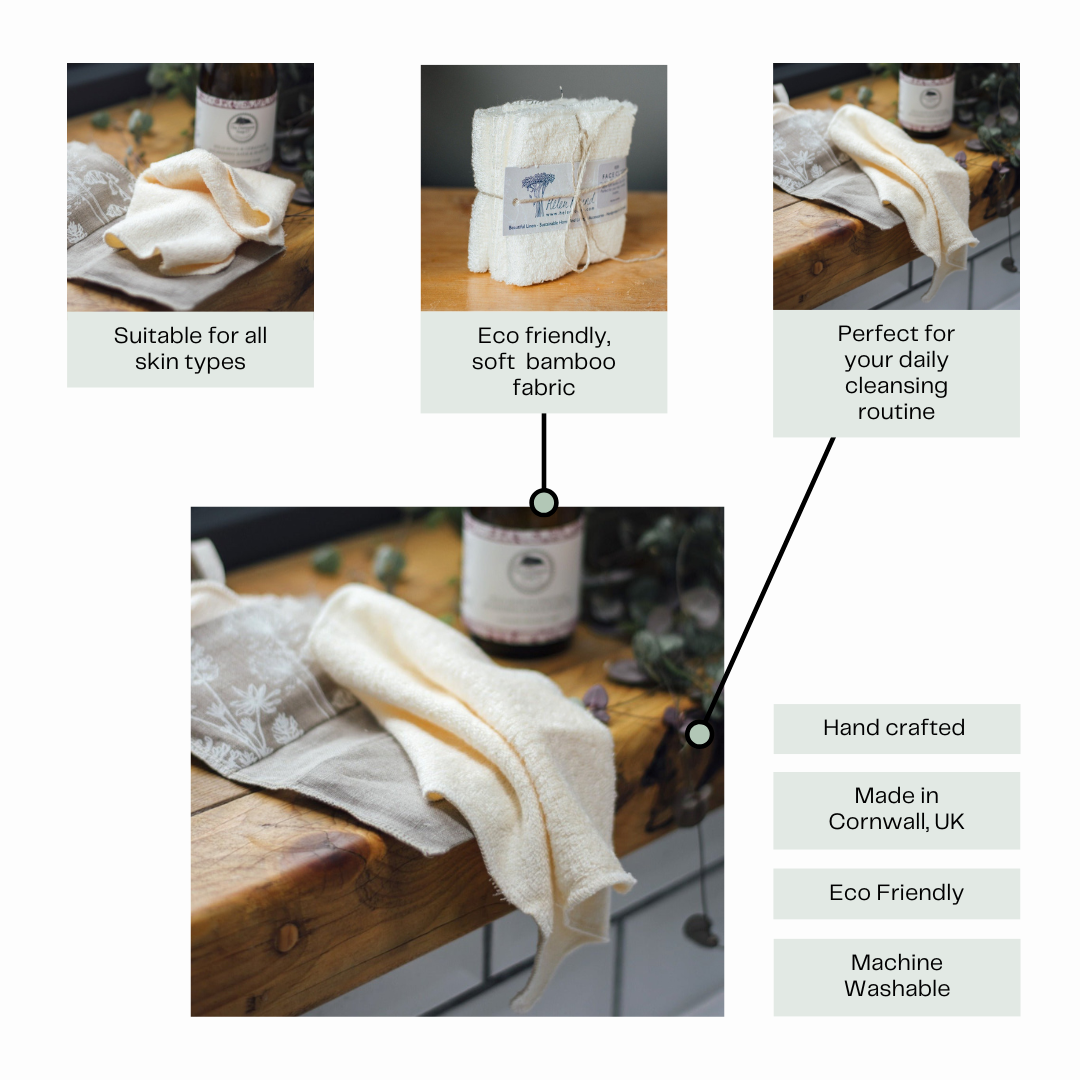 Helen Round - hand printed linen and bamboo wellness - Wholesale Wash Cloth - Reusable Bamboo Face Cloth, Supersoft Bamboo Cleansing Cloth3