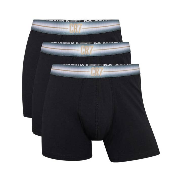 CR7 Underwear - Venta al por mayor Ropa interior - Hombre - Ropa interior Boxers CR7 para hombre en algodón orgánico, paquete de 3 unidades, surtida, elástica CR7 en dorado